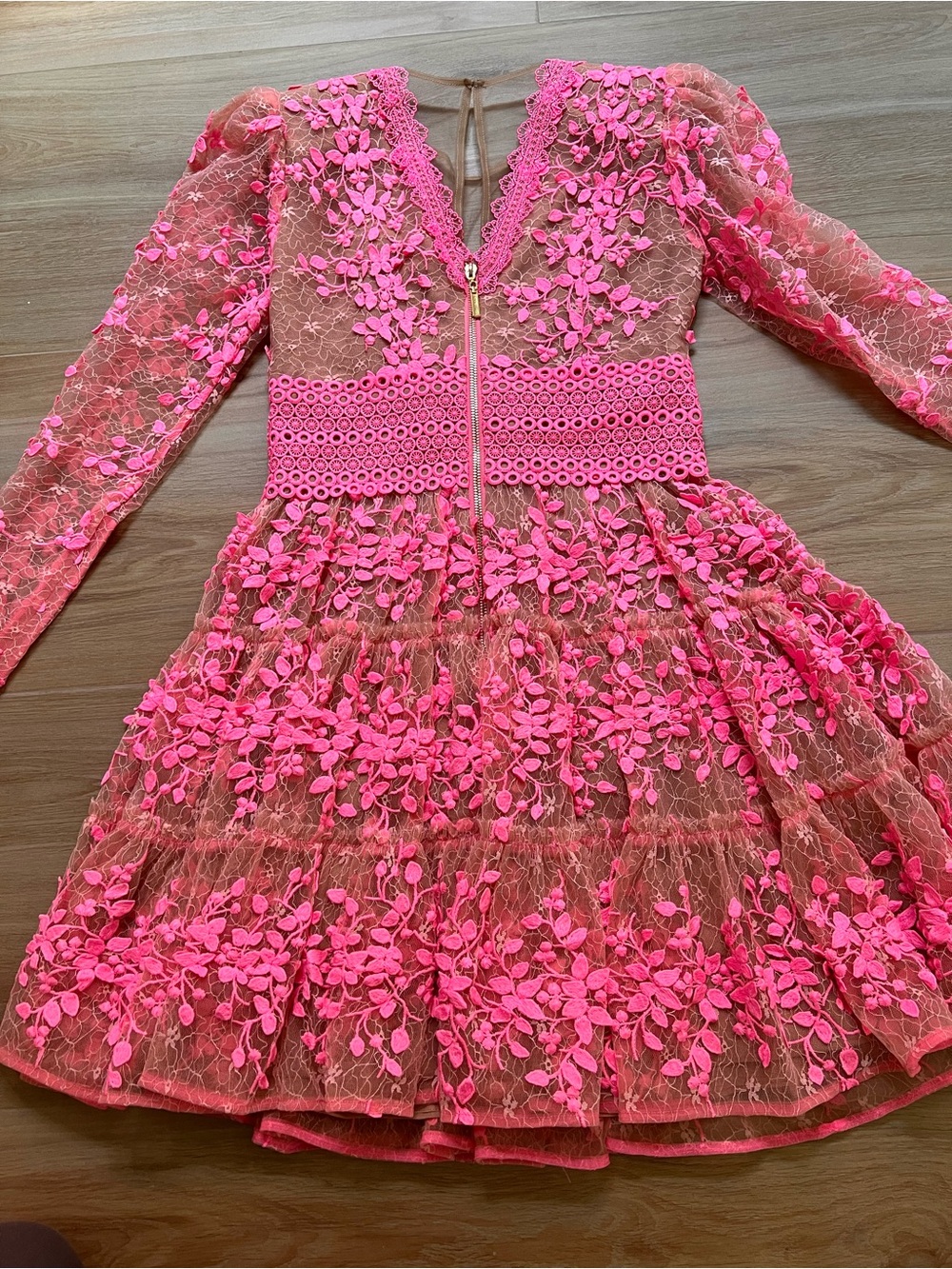 NWT Bronx and Banco Megan Mini Dress M Pink Lace Illusion Mesh Saks $450 - Picture 10 of 16